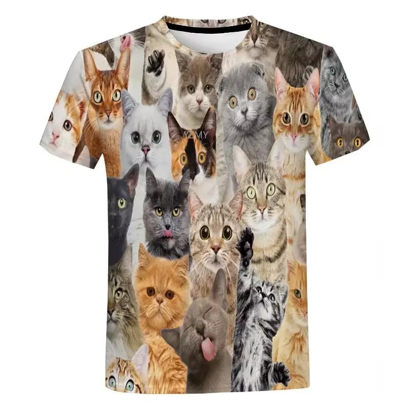 Full Print Animal Cat Dog Graphic T Shirts for Men In Funny Casual Tshirts Streetwear Mens Short Sleeve Round Neck Shirt
