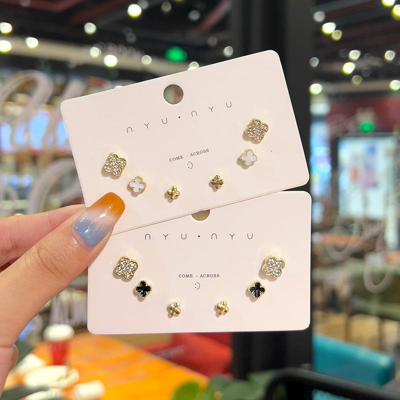 Temperament Earrings Silver Needle Douyin Same Geometric Opal Earrings