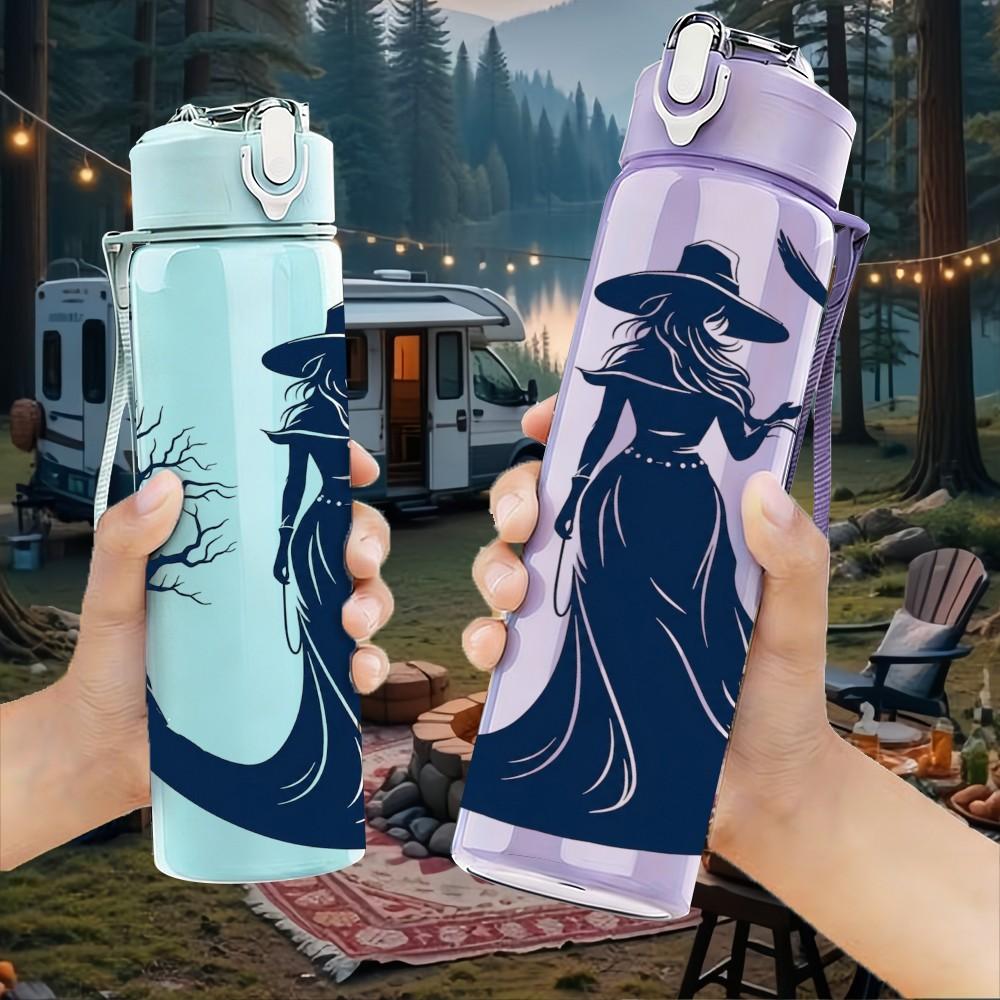 1PC Witch Silhouette Crow Bird 750ml Color Plastic Sports Water Bottle Leakproof Flip Straw Lid Suitable for Sports Office Home Use