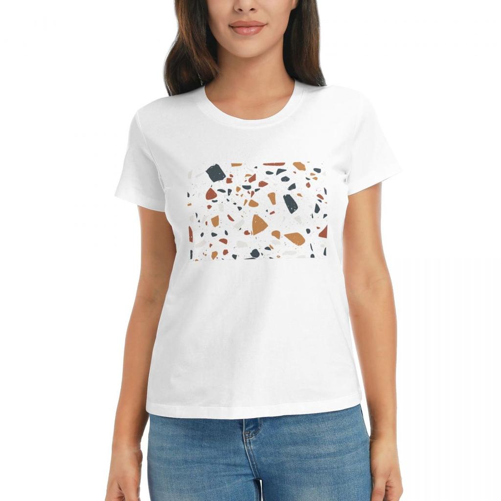 Women TShirt Terrazzo Stone Pattern Summer Short Sleeve Tees Crew Neck Cotton T Shirts Clothes Tops Streetwear