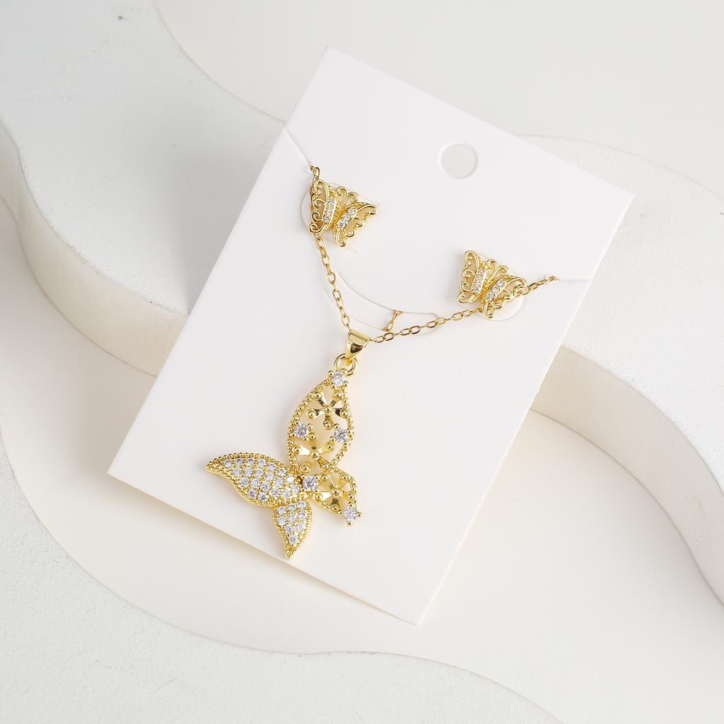 6 Styles New Fashion Zirconia Butterfly Insect Jewelry Set Necklace Earrings Temperament Women Girls Party Jewelry Birthday Gift