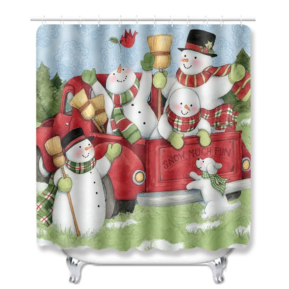 Christmas Shower Curtain Floor Mat Combination Four-Piece Set Bathroom Toilet Carpet Shower Room Mat Foot Mat