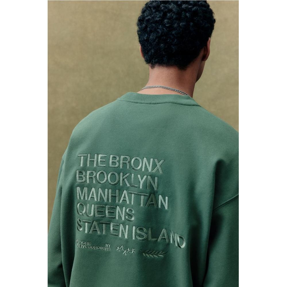 H M Loose Fit Print sweatsHirt Dark Green New York