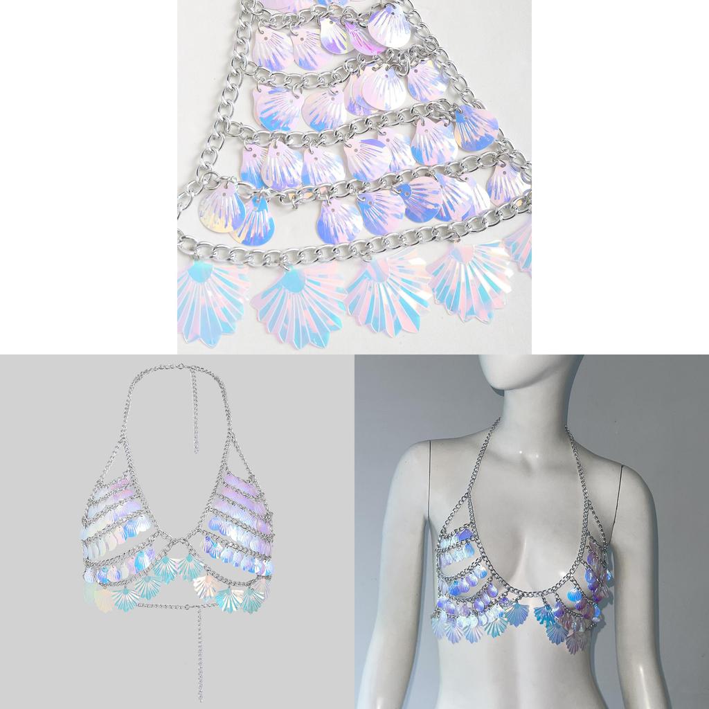 Summer Shell Body Chain For Women With Geometric Design And Alloy Material For Beach Party Wear