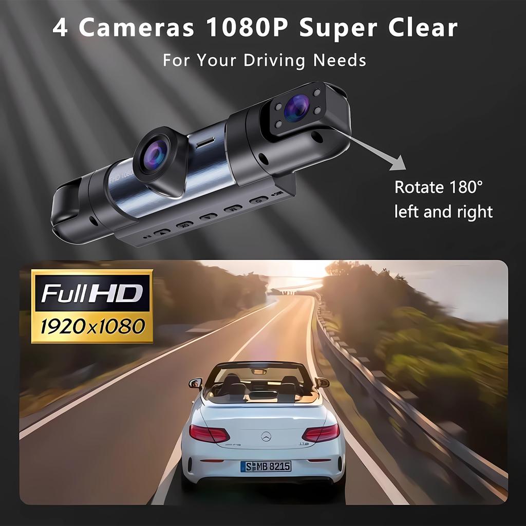 4 Channel 360°Rotate Dash Cam Wifi APP 1920* 1080P HD Car Camera Night Vision Parking Monitor G-Sensor Dashcam Black Box