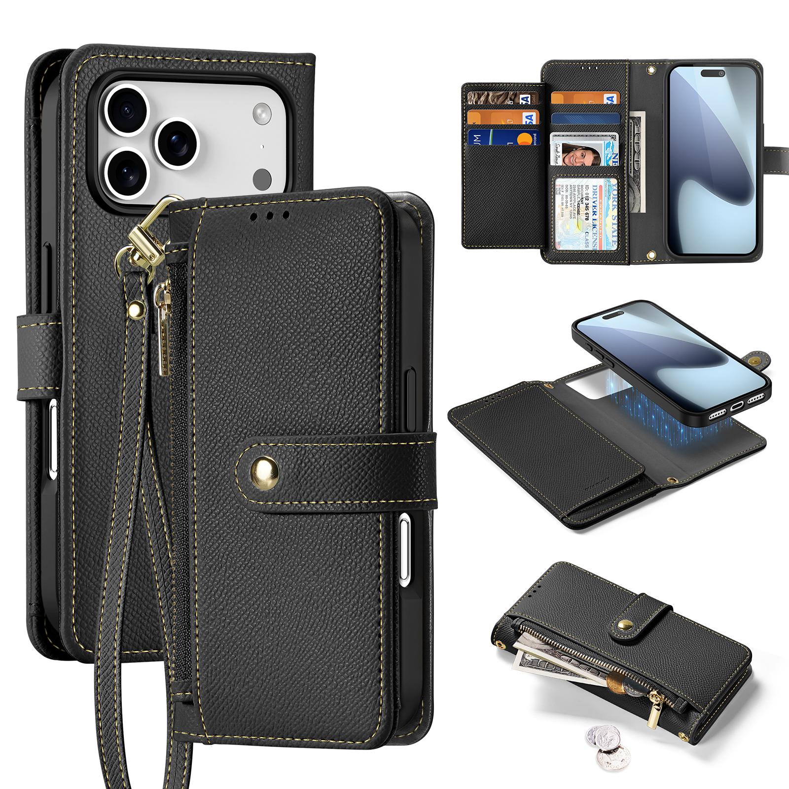 

For iPhone 17 Pro Max Case DUX DUCIS Lawa Series Detachable Magnetic Cowhide Leather Cover Zipper Wallet Black