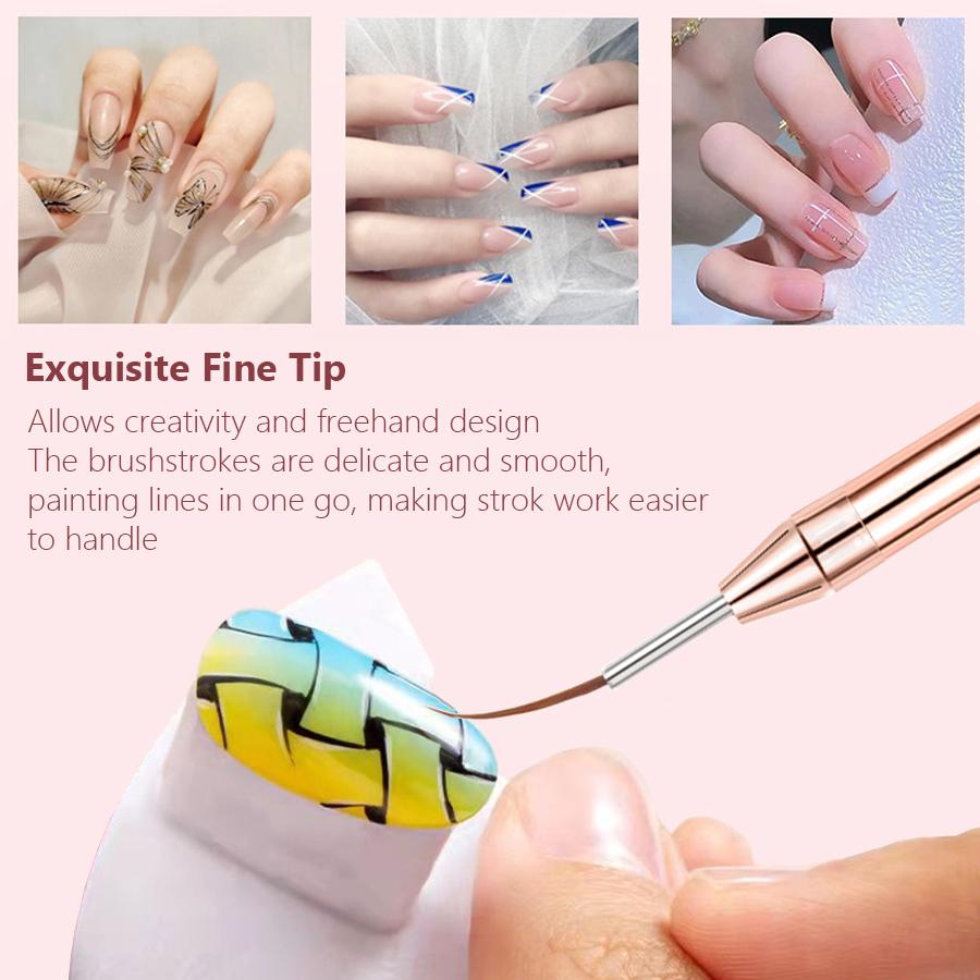 5Pcs Nail Art Liner Brush Set, French Stripe Line Painting Drawing Flower Pen for Acrylic & Gel Polish Manicure Tool