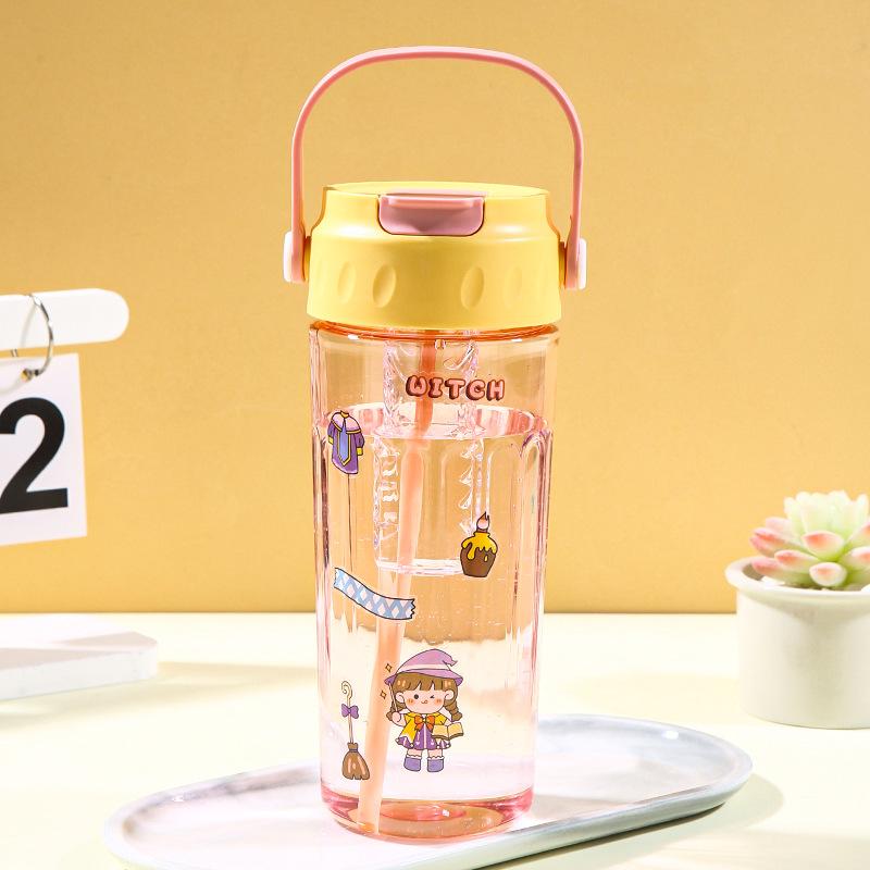 Water bottle cartoon DIY portable portable plastic cup with filter large capacity portable straw cup fitness portable sports water cup
