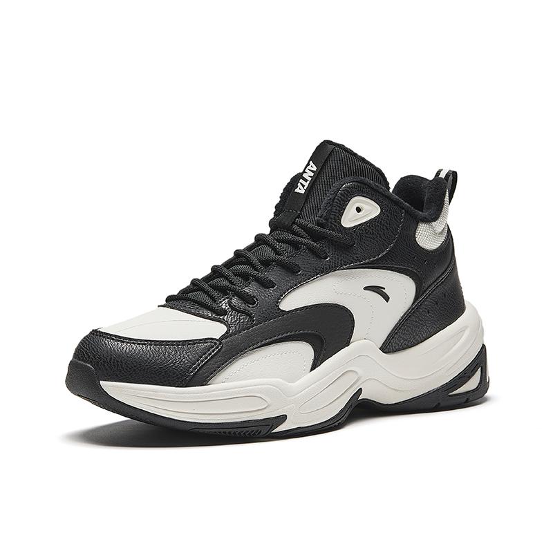 Anta Comfortable Versatile Non-Slip Warm Mid-Top Casual Shoes Women sneaker White Black 122448957-5