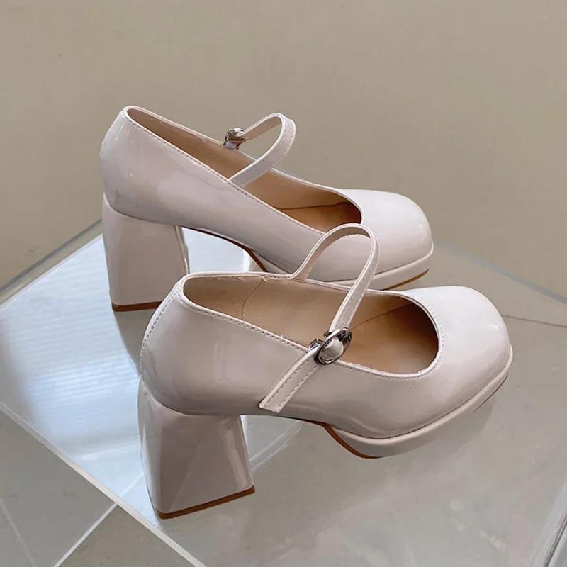 Fashion Patent Leather High Heel Mary Jane Shoes Women Elelgant Buckle Strap Platform Pumps Woman Chunky Heels Punk Lolita Shoes Female