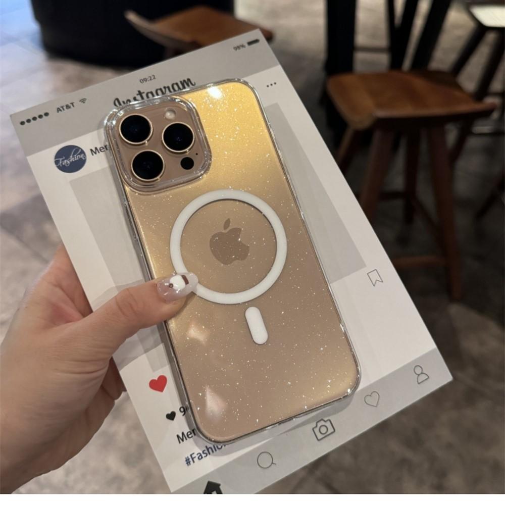 Luxury Shiny Crystal Transparent Glitter for Magsafe Case For iPhone 16 15 14 13 12 11 Pro Max Plus Magnetic Thin Hard PC Cover