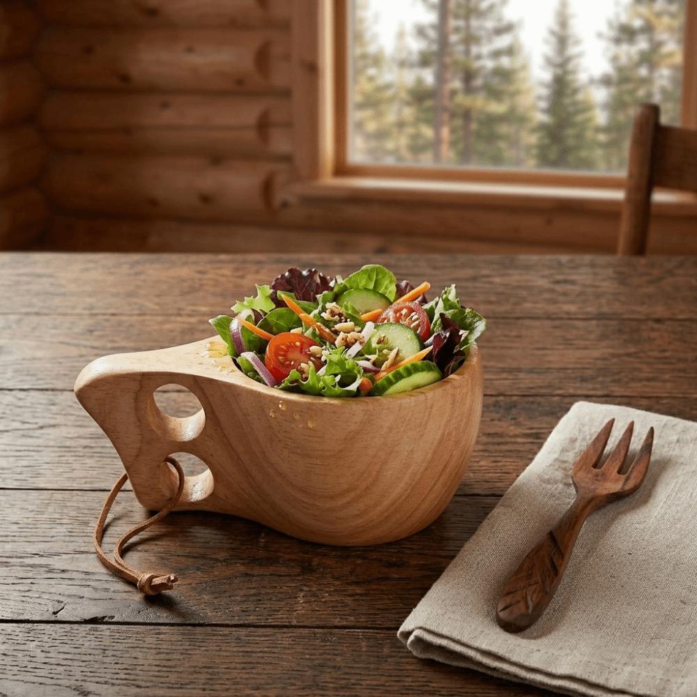 Wooden Milk Cup Smooth Handle Cup Comfortable Grip Salad Mug Table Use