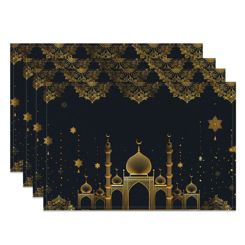 Ramadan Eid Tischsets Islamische Moschee Mondsichel Stern Design Festliche Tischdekoration für Iftar Eid al Fitr Langlebig Waschbar