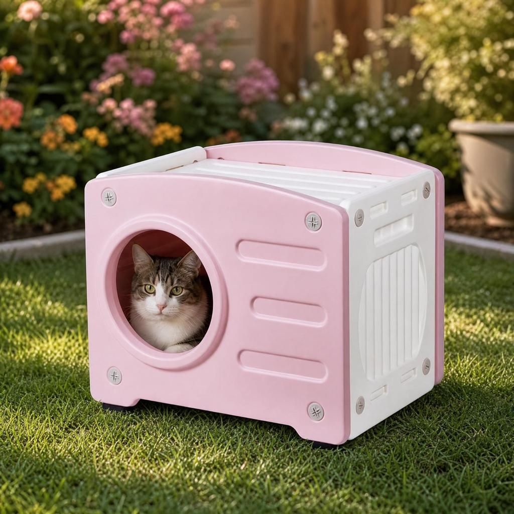Enclosed Plastic Cat Shelter Sturdy Small Dog House Cozy for Balcony