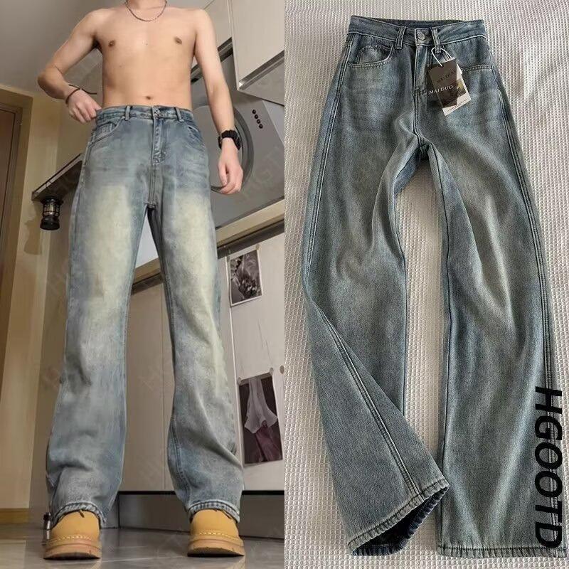 American retro high street jeans men's spring and autumn new vintage vintage loose and thin flared pants