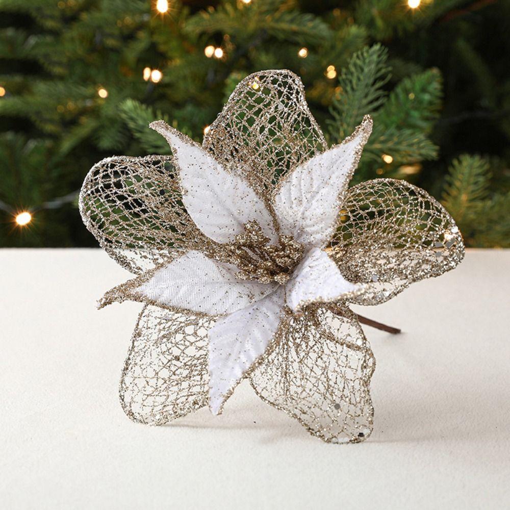 

Hollow Artificial Flowers Glitter Xmas Tree Ornaments Christmas Flower Wedding
