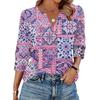 Womens Casual V Neck Loose Fit Three Quarter Sleeve Blouse Floral Print Lightweight Top for Everyday Wear