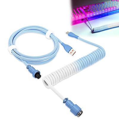 UCINNOVATE Coiled Keyboard Professional Custom Coiled USB C Double Sleeved Mechanical Keyboard Cable for Gaming Keyboards with Detachable Metal To