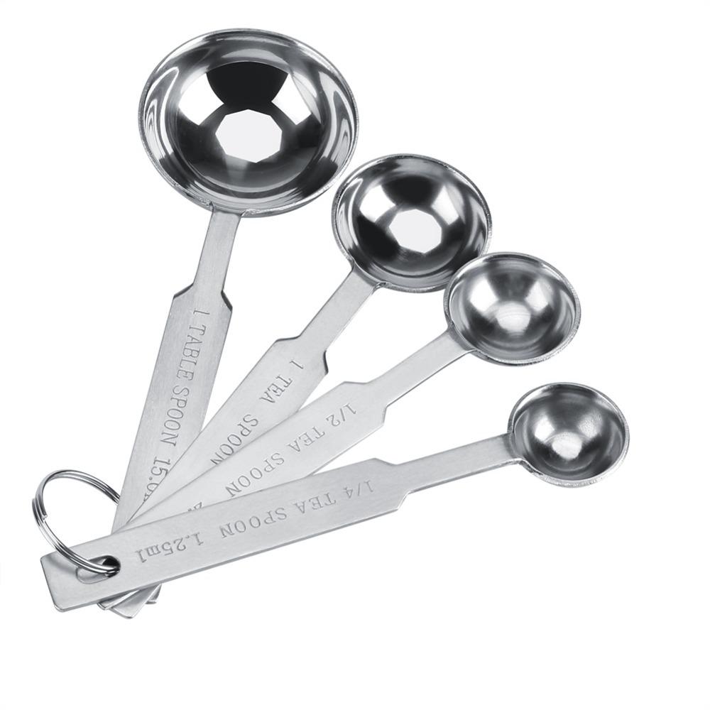 4Pcs Measurement Scale Metal Spoons Rustless Steel Kitchen Spoons Coffee Spoons Cooking Use