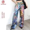 Oil Painting Color Splash Ink Large Size Jeans Women's 3D Niche Design Hip-hop Loose Straight Wide-leg Floor Trousers