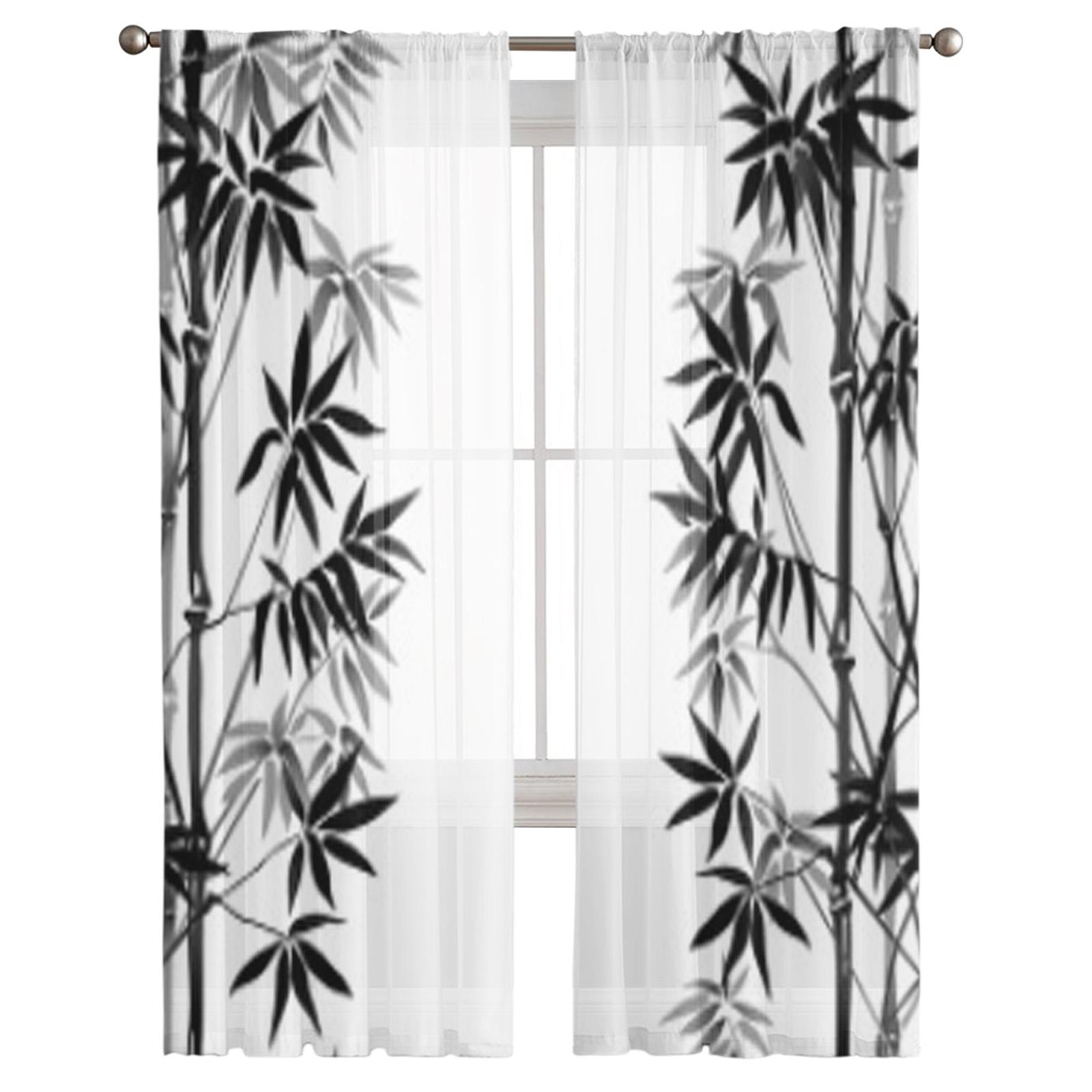 Бамбуковые черно-белые тюлевые прозрачные шторы для гостиной — фото 2