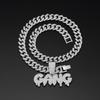 Herren Iced Out Blasenbuchstaben GANG Anhänger Zinklegierung Kristall & Strass Cuban Chain Trendiger Party Streetwear Schmuck