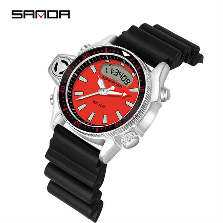 Montre-bracelet Sanda 3008 pour homme, bracelet en résine numérique, mode décontractée, sport, célèbre, étanche, horloge à quartz avec fonction alarme