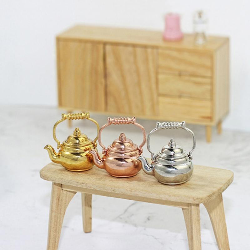 Miniature Food Scene Model 1:12/ 1:6 for Doll House Small Kitchen Accessory Mini Alloy Kettle Small Chic Mini Kettle Mod