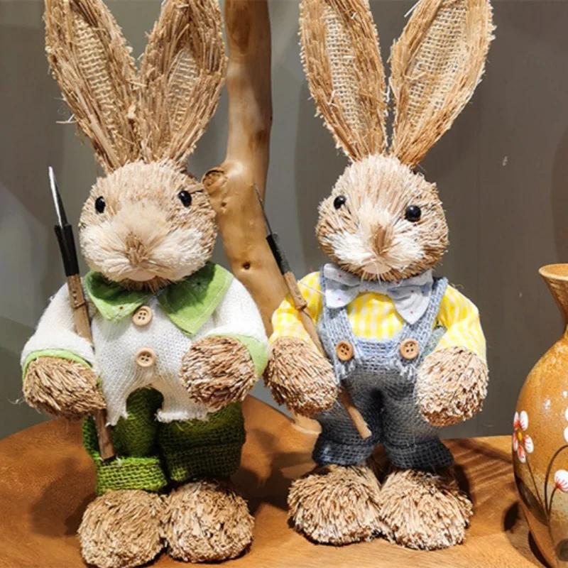 1/2/4PCS 35cm Straw Bunny Doll Vintage Style Bunny Doll Easter Home Decoration Wedding Window Shooting Props Gift for Friends