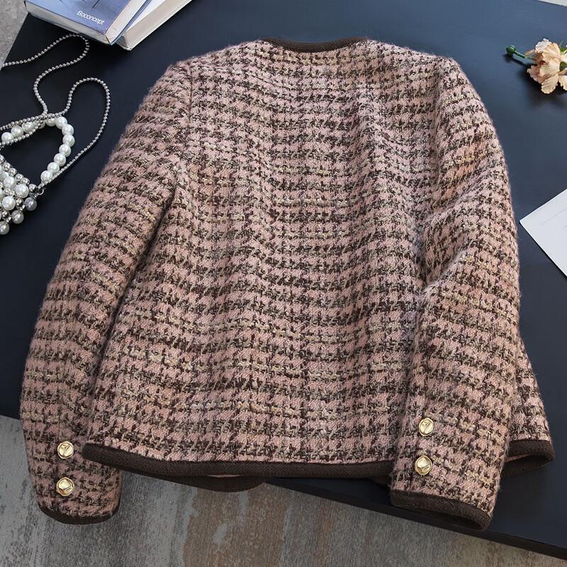 Women's Round Neck Color Block Tweed Jacket