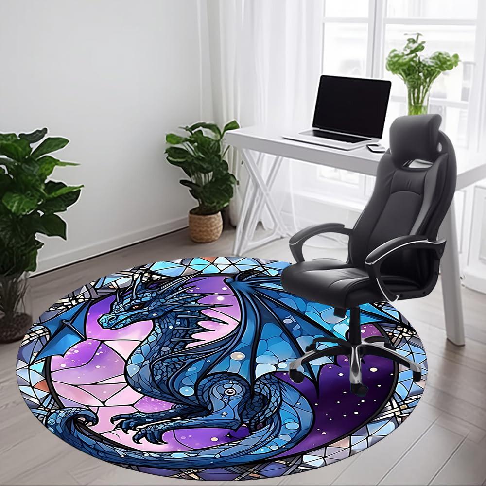 1pc StainedGlass Dragon Office Round Area Rug, Under Office Chairs Bedroom Living Room Home Decor, Room Deco, Available in Various Sizes
