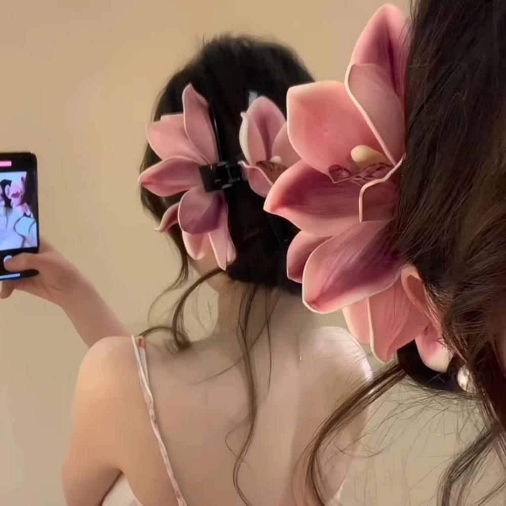 Elegant Magnolia Shark Clip Sweet Women Hair Accessories White Yulan Flower Hair Claw Travel