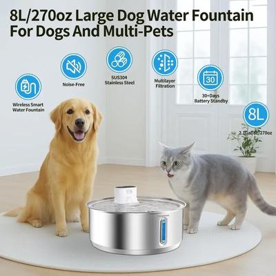 8L Stainless Steel Pet Water Dispenser Large Capacity Cat Dog Water Dispenser Intelligent Sensing Pet Water Feeder for Cats Dogs