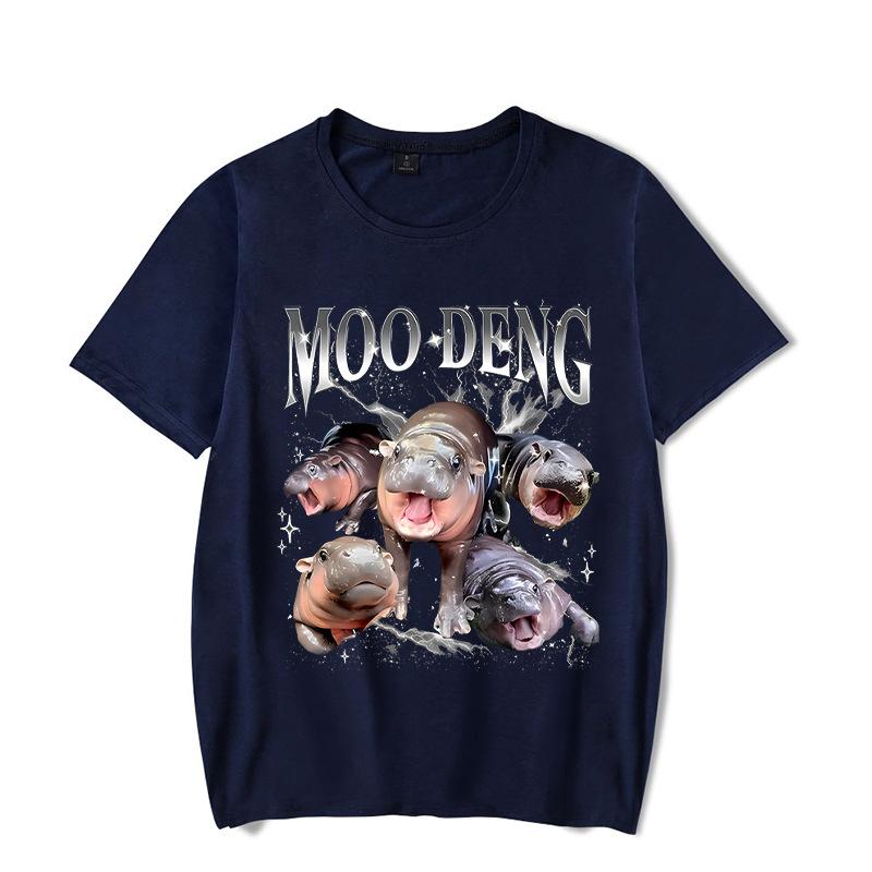 Ladies' Loose Casual Fun Moo Deng Bouncing Pig Print Pure Cotton Short Sleeved Top T-Shirts Women’s