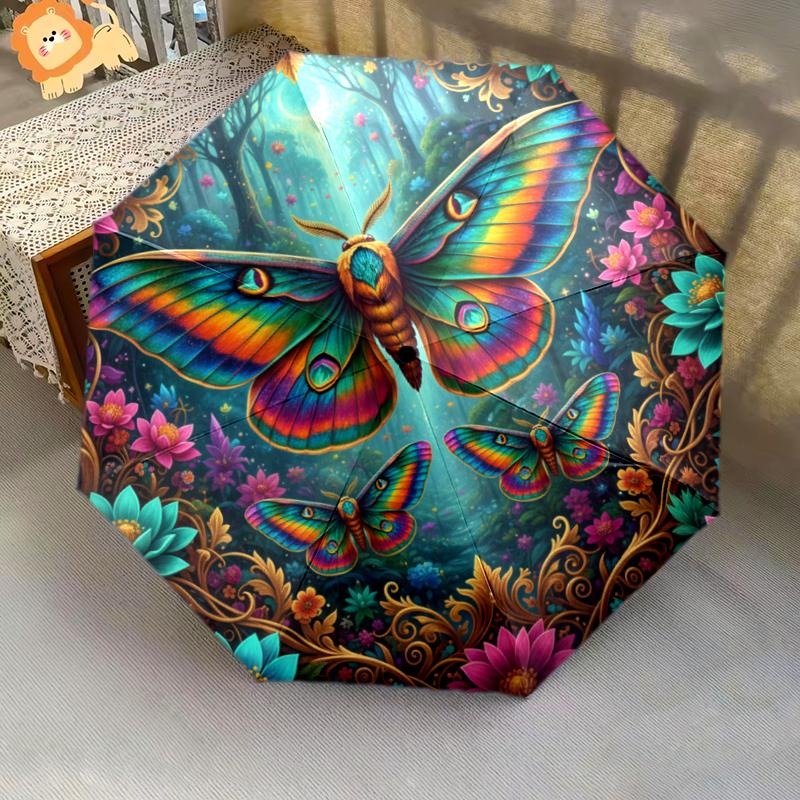 1 PC Automatic Folding Umbrella - 3D Butterfly Pattern, Portable & Foldable Design with 8 Ribs, Christmas Birthday Gifts