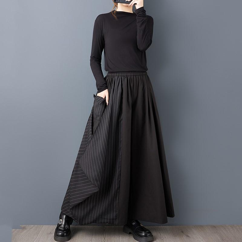 

Черные больших размеров Винтажные с высокой талией Повседневные свободные длинные Весенне-осенние брюки с широкими штанинами Женские брюки