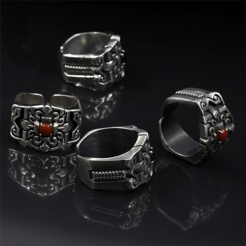 Adjustable Open Ring Men Women Vintage Geometric Plated Suldeng Style With Agate Or Red Jasper
