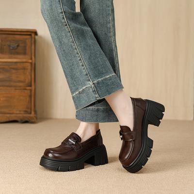 9266-23 Britischer Stil erhöhte Plateau-Lederschuhe für Damen Frühling und Herbst 2025 neue vielseitige Retro-Loafer mit dickem Absatz