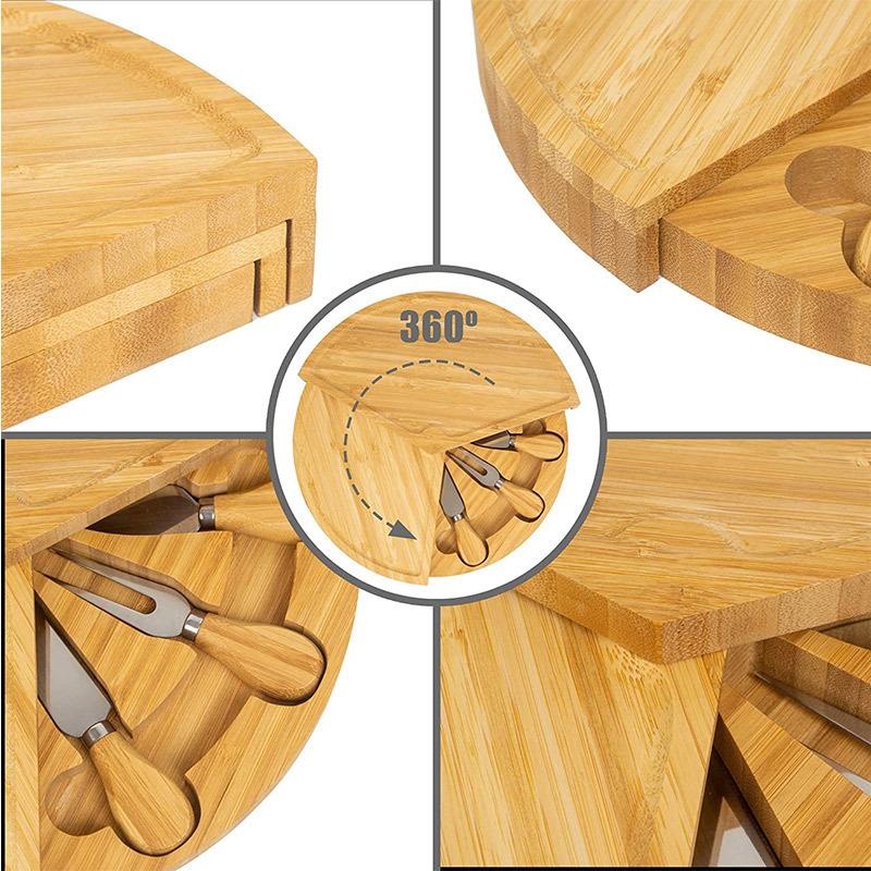 Cheese Board  Knife Set 37 cm  Plate Rotating Bamboo Serving  for  and Appetizers  Tools