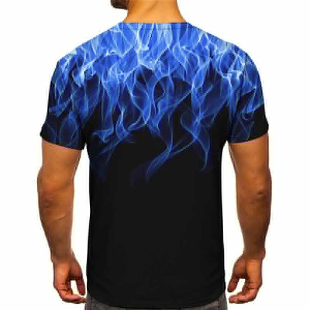 European and American T-shirt Men's Street Flame Gradient Printing T-shirt Summer Sports Short-sleeved T-shirt