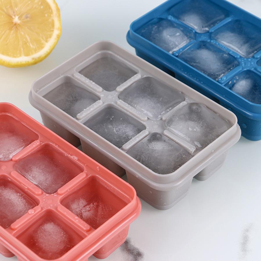 1pc Soft Silicone 6-Grid Ice Tray with Cover Household Homemade Ice Cubes Mold for Bubble Water Beverage Easy to Store Ice Molds