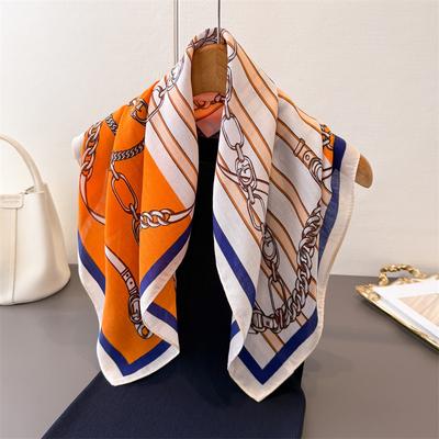Chains Herringbone Pattern Cotton And Linen Feeling Small Square Scarf Silk Scarf Imitation Velvet Headscarf Shawl Sun Protection Scarf