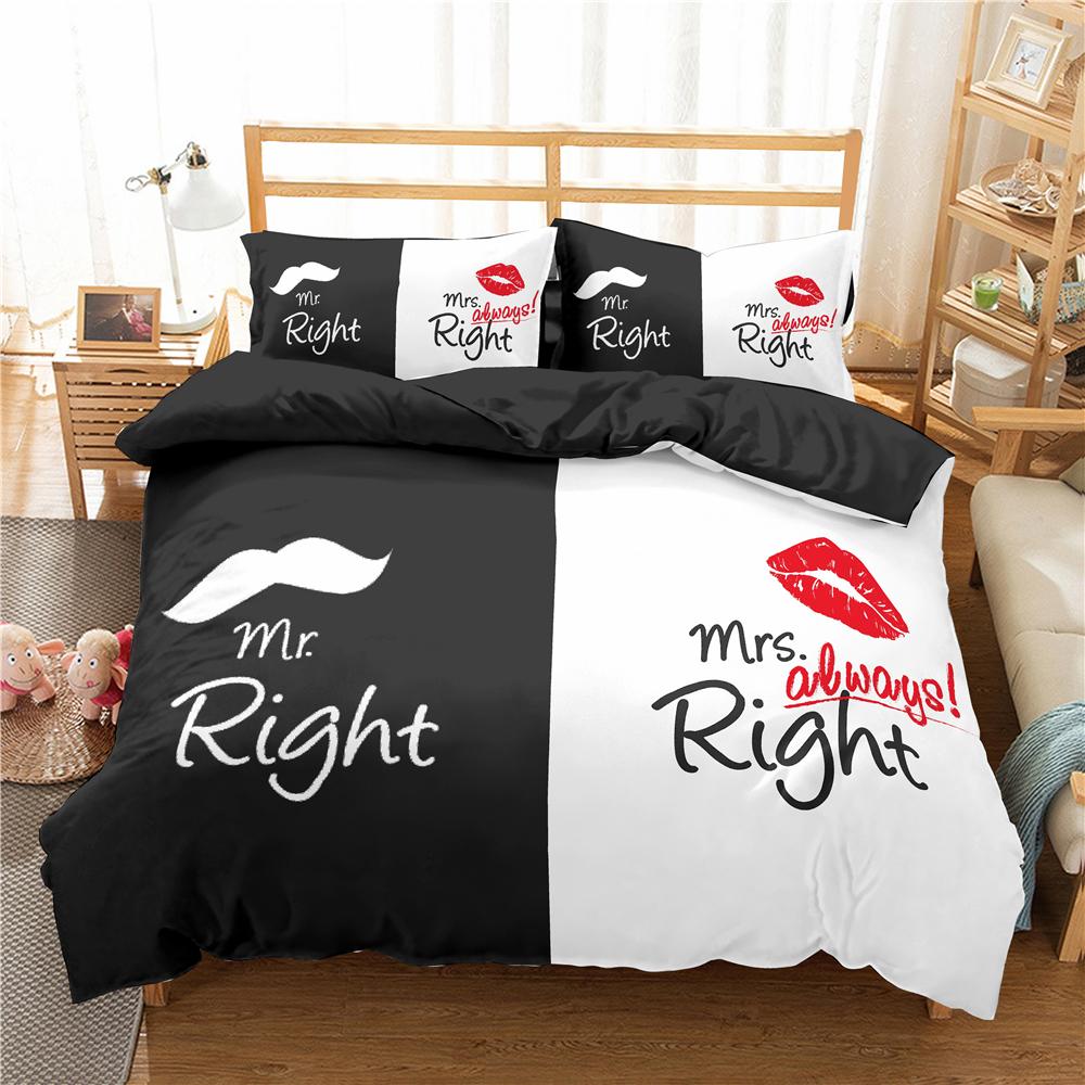 Lover Couples King Queen Duvet Cover Black And White Printed Bedding Set For Adults Valentine's Day Bedroom Decor Quilt Cover