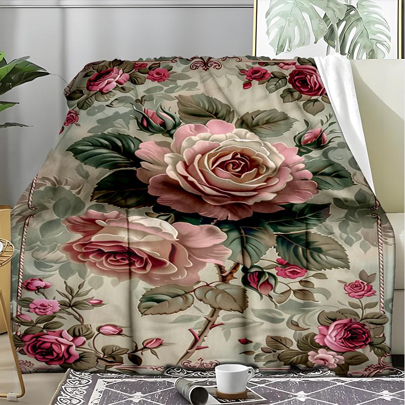 Roses Garden Print Flannel Blanket, Soft Warm Lightweight Throw Blanket for living Room,Sofa Bed Camping office