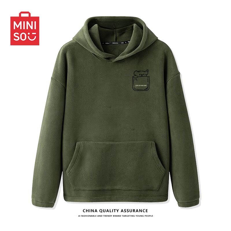 

MINISO Men s Double-Sided Fleece Hooded Sweatshirt 3XL