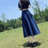 Chic Pleated Jeans Skirts Spring Autumn Long Washing Ladies Straight Women  Denim Midi Skirts