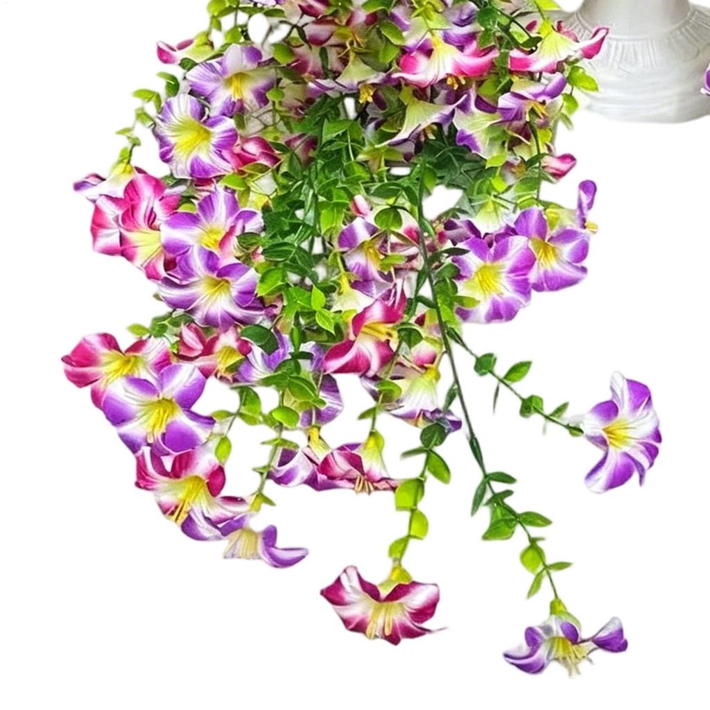 Artificial Morning Glory Flowers Realistic Silk Eucalyptus Leaves Wall Decoration Fake Morning Glory Flower Ornaments for Garden
