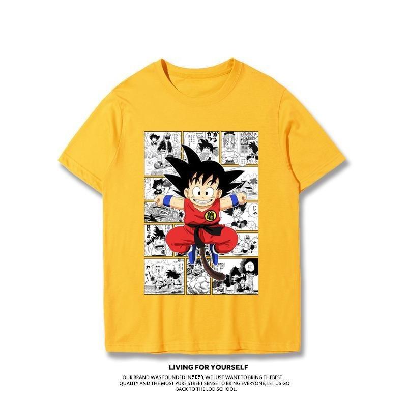 Japanese Anime Dragon Ball T-Shirt Kid Goku Master Roshi Print Casual Loose Cotton Tee Streetwear for Men