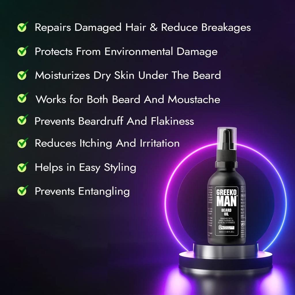 Vasu Greeko Man Beard Oil 50ML Pack of 1 for Soft, Shiny Beard and Healthy Beard Growth