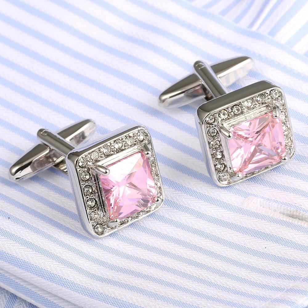 Business dress cufflinks, French shirt cuff buttons, high-quality pink crystal sleeve nails, foreign trade copper buttons 337
